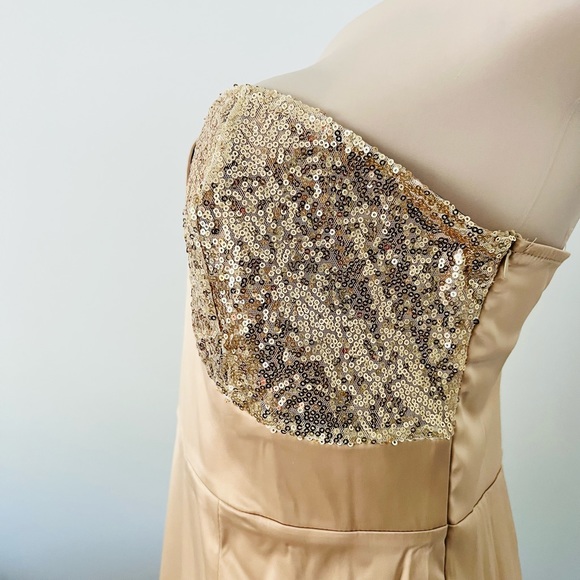 New Champagne one-shoulder maxi dress with sequin accent - Picture 4 of 8